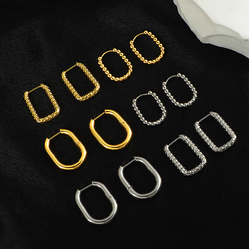 Basic style ear buckles, new fashionable and trendy European and American ins style hammered pattern earrings, titanium steel non-fading earrings and ear rings pic 3