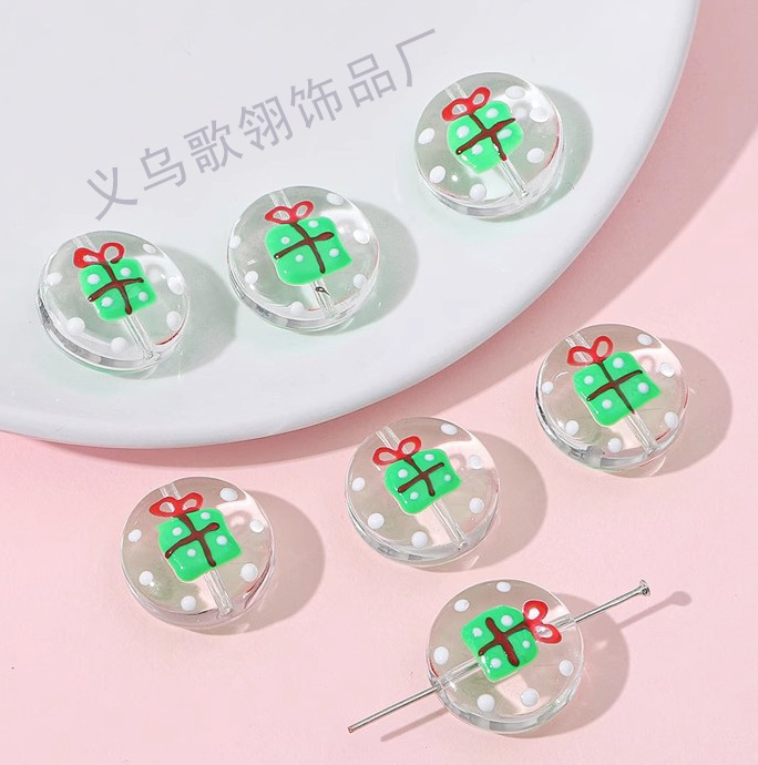 卡通圣诞系列滴油扁圆手工琉璃珠珠diy手作串珠项链手链材料配件详情6