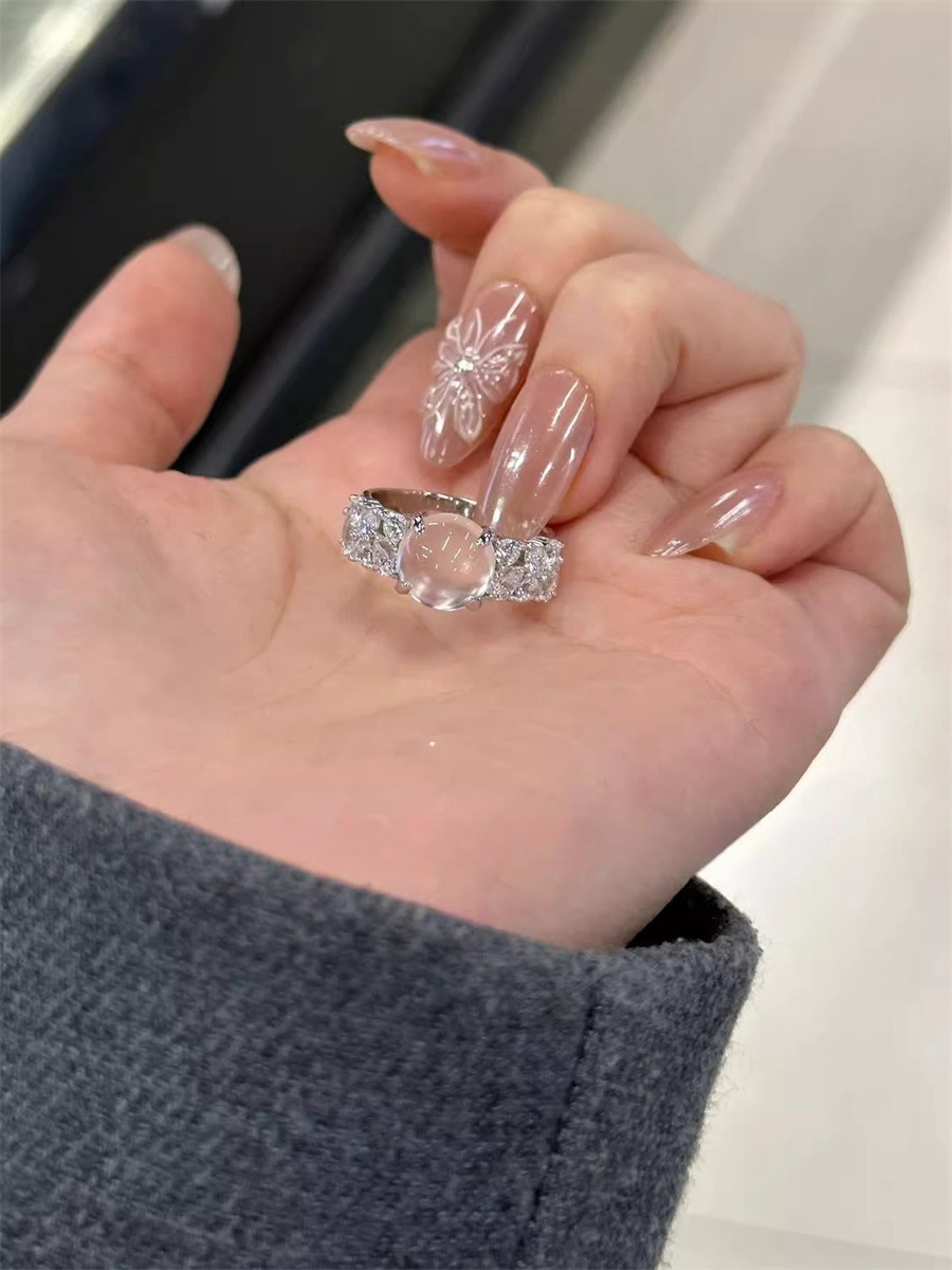 新中式冰透玉髓戒指女时尚小众设计食指戒轻奢高级感锆石开口指环详情9