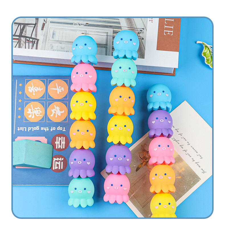 Cute and combinable five-color creative octopus highlighter pen planner pen, stress-relieving pinch soft rubber building blocks doodle highlighter pen pic 5