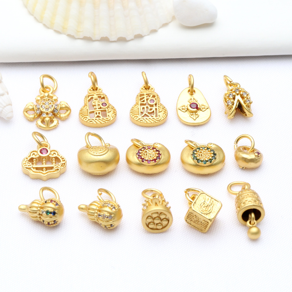 古法金保色铃铛葫芦如意钱袋算盘微镶小吊坠隔珠diy饰品配件配饰详情6