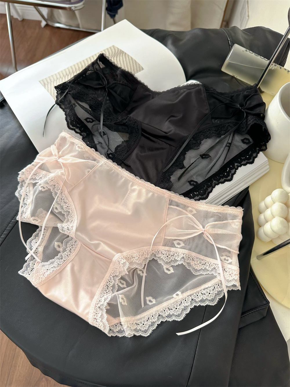 法式奢华缎面蕾丝内裤女性感24新款少女士三角裤中低腰蝴蝶结甜美详情12