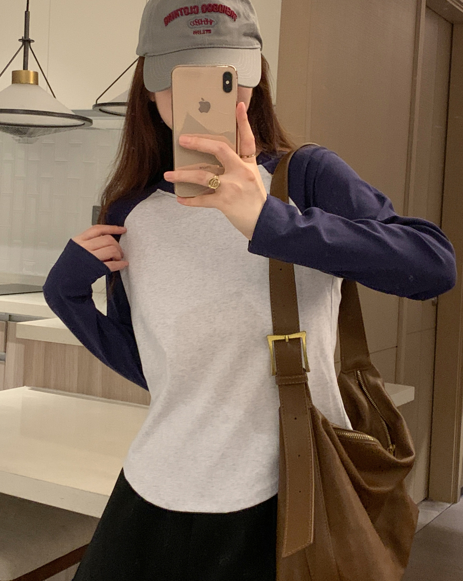 撞色拼接修身长袖t恤女春季韩版内搭打底衫插肩袖短款高腰上衣ins详情7