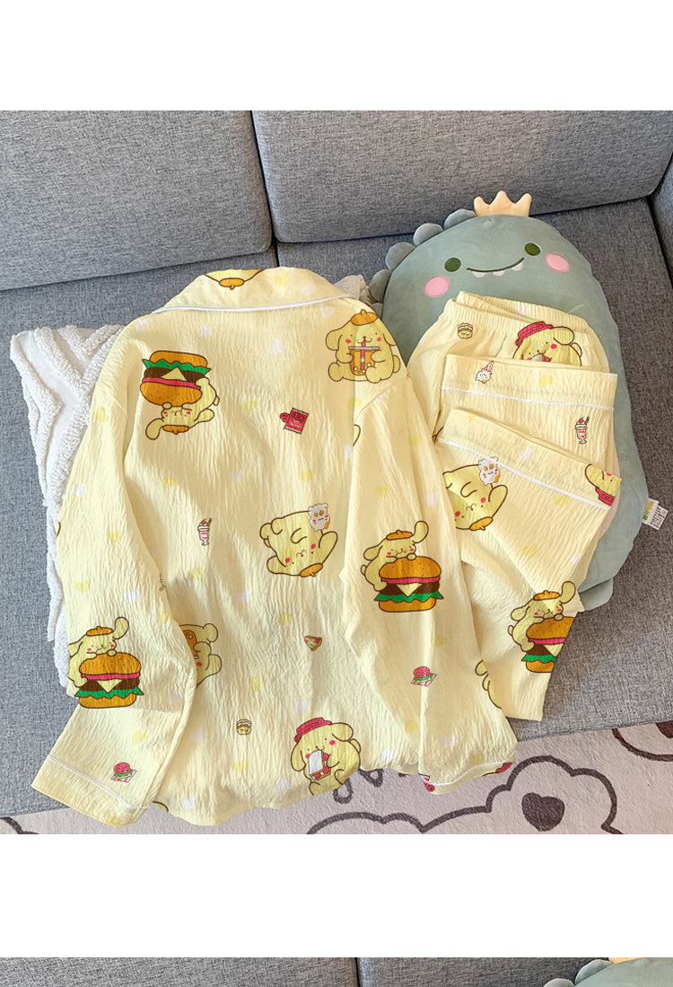 福盛(官图)皱布高品质春秋季长袖卡通开衫女睡衣休闲套装家居服详情5