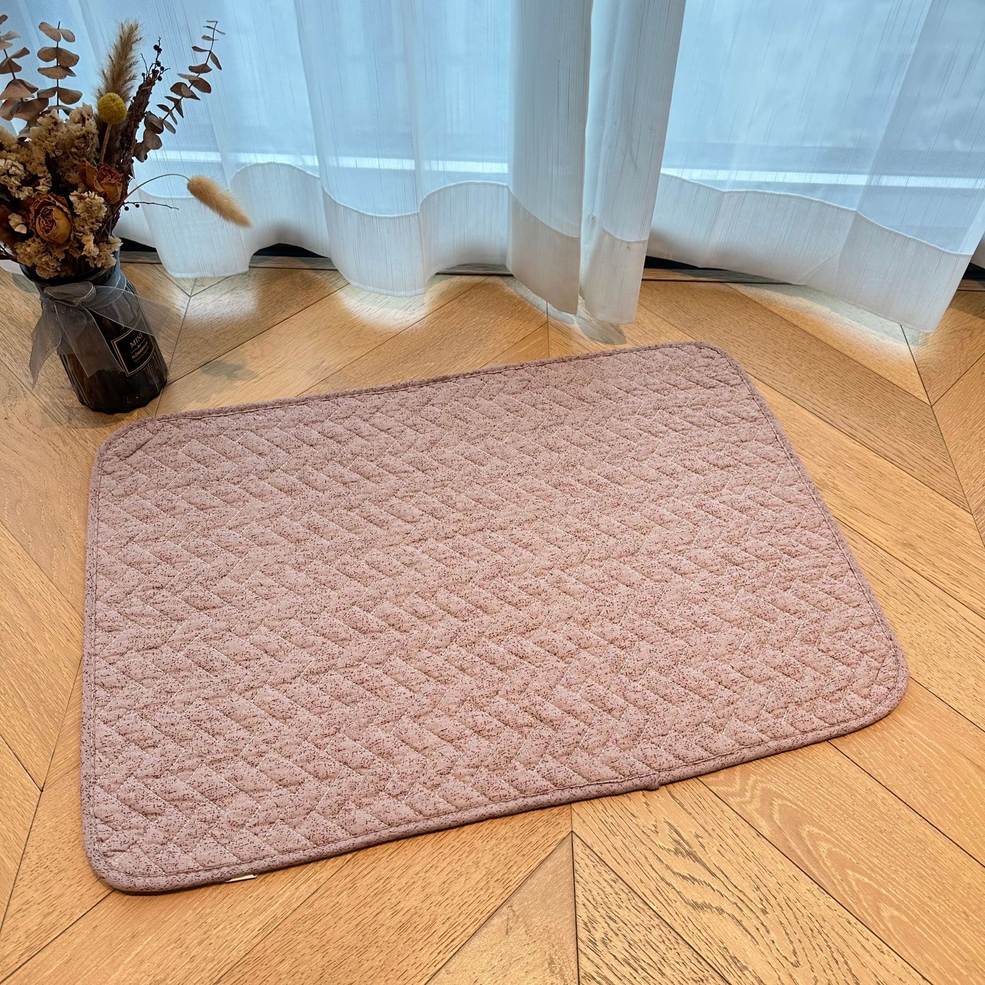 Plain pure cotton floor mat, quilted anti-slip mat, entrance bedroom floor mat, kitchen mat, pet mat, carpet anti-slip and silent pic 6