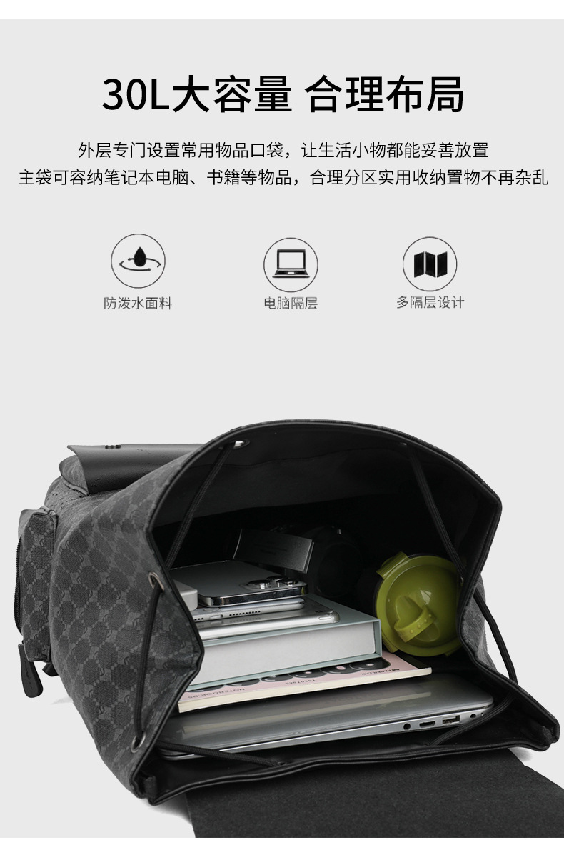 双肩包男士格子通勤休闲上班族背包大容量商务旅行出差工作电脑包详情7