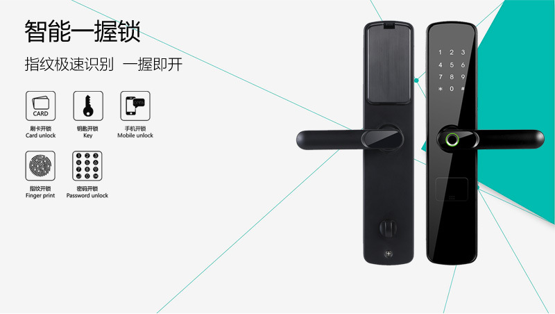 Tongtong Lock, black smart door lock, facial recognition, fingerprint, digital keyboard, green sensing ring handle pic 2