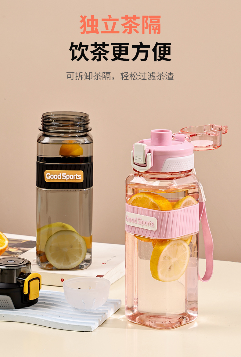 便携式方形透明塑料杯 简约设计一键弹盖直饮杯 大容量适合中学生户外运动水杯 防漏便捷塑料杯详情7