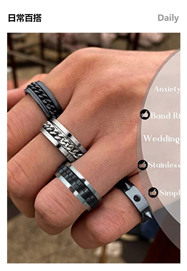 Cross-border Amazon best-selling stainless steel electroplated ring, unisex ring, rotating stress-relieving accessory, ring bracelet pic 3