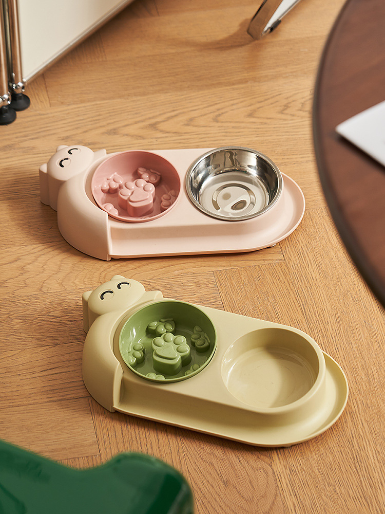 Multi-functional pet double-bowl cartoon with stainless steel bowl, pet feeding utensils, pet water and feeding two-in-one anti-slip bowl pic 17