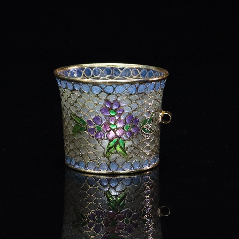A traditional Chinese cultural craft gift, a transparent blue bird food jar with cloisonne enamel pic 3