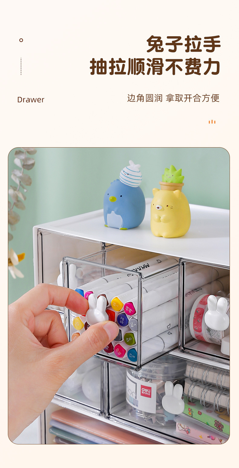 大容量抽屉式透明收纳盒多格桌面学生文具办公胶带储物盒子详情4