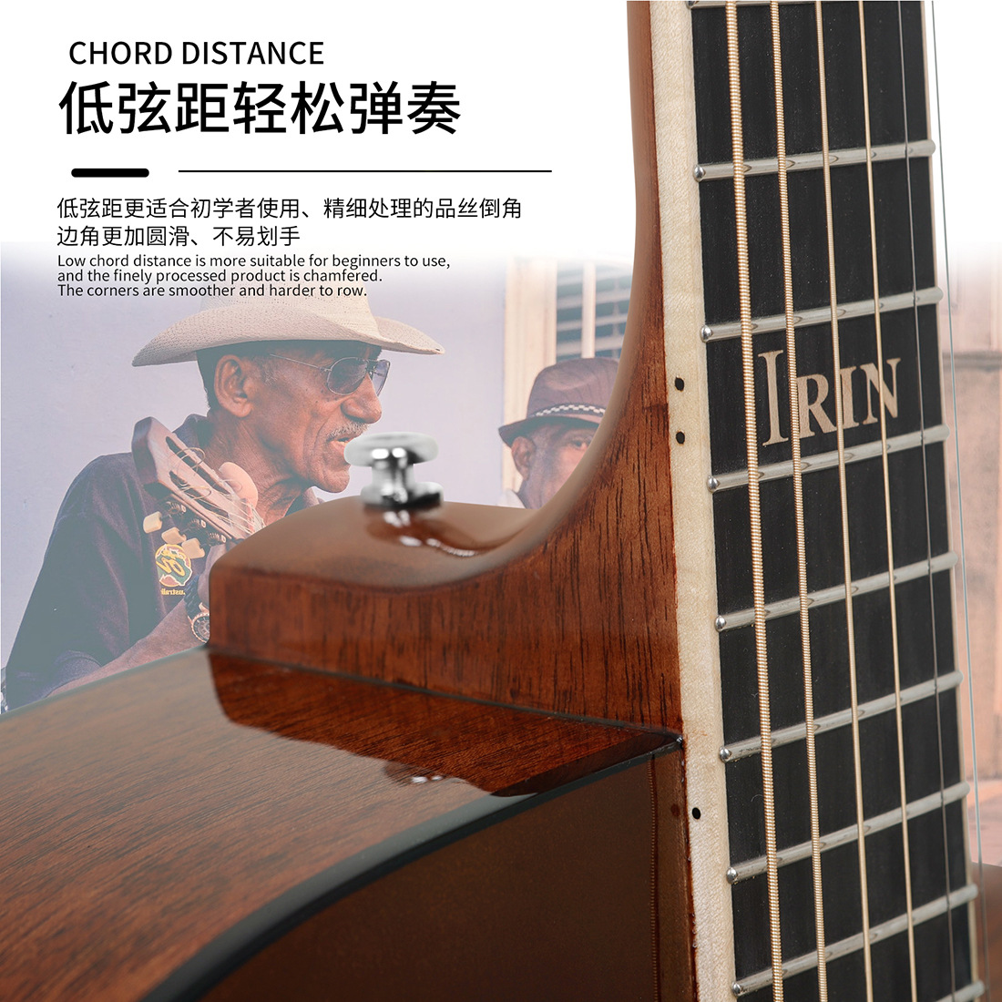 IRIN high-end 40-inch folk guitar with spruce top, mahogany back and side panels, adult acoustic guitar wholesale pic 6