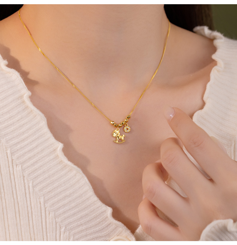 马上有钱~s925纯银碎冰冰木马项链女 招财小众高级时尚精致锁骨链详情2