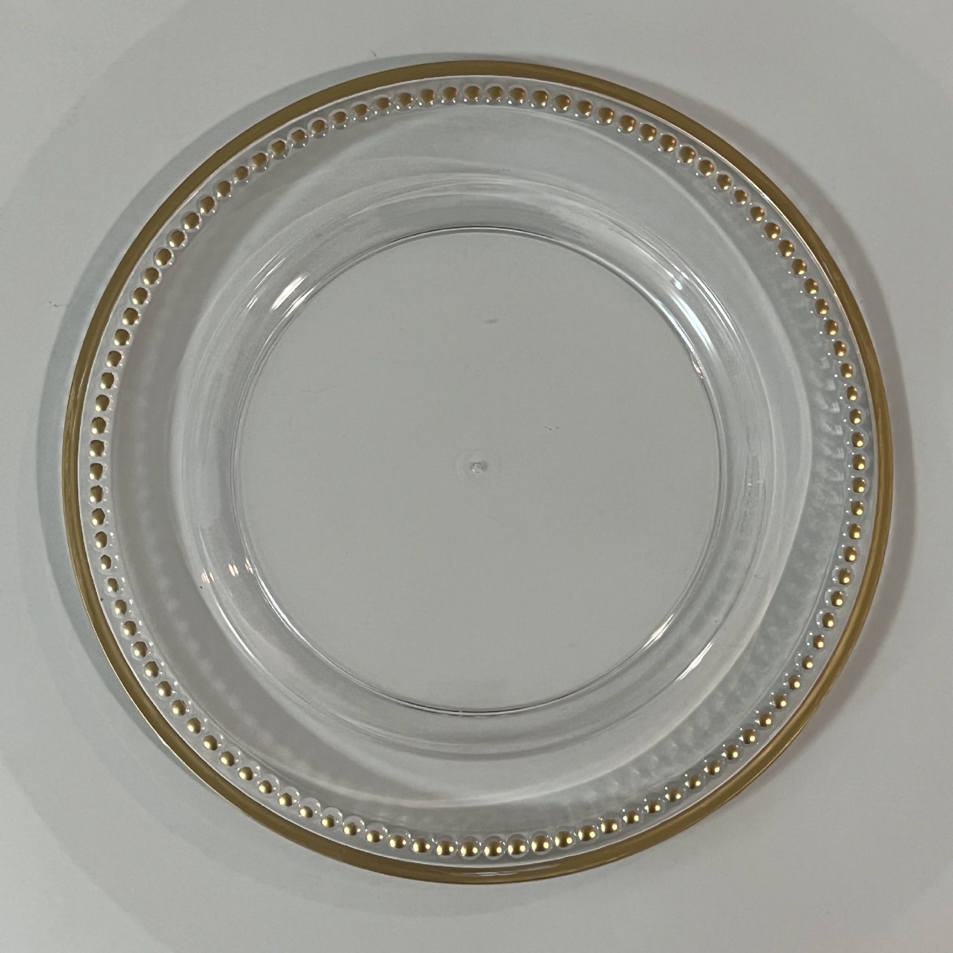 外贸透明婚礼酒店派对烫金工艺装饰塑料玻璃主盘chagerplate详情5