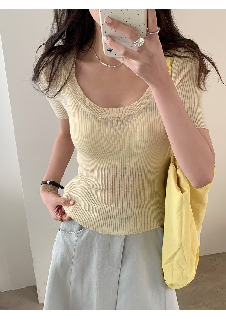 U领冰丝针织衫短袖女修身夏季基础短款T恤上衣2025新款详情19