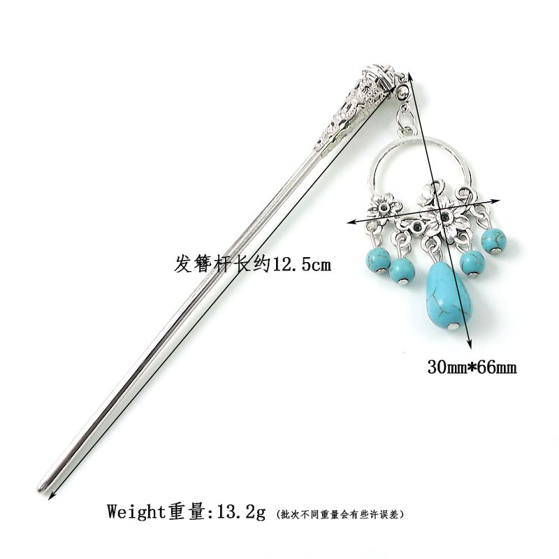 民族风波西米亚饰品苗族苗银带坠舞台演出发簪发钗发饰头饰簪子详情4