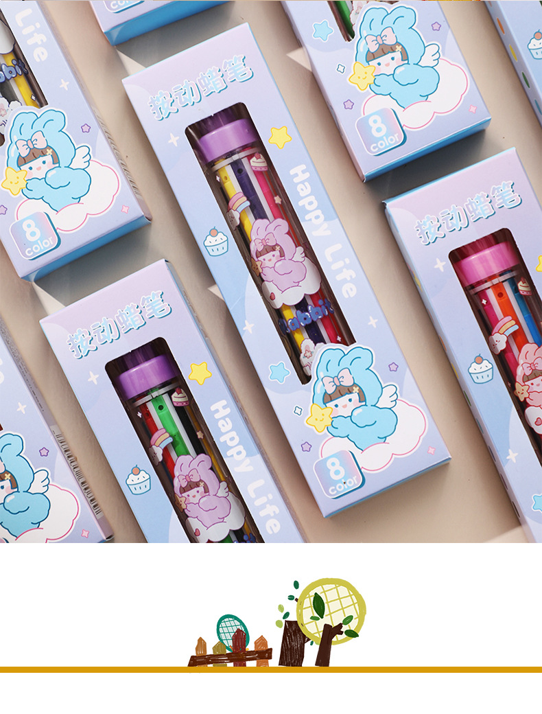 8合1旋转多色蜡笔按动蜡笔彩色儿童幼儿园美术涂鸦创意不脏手画笔详情2
