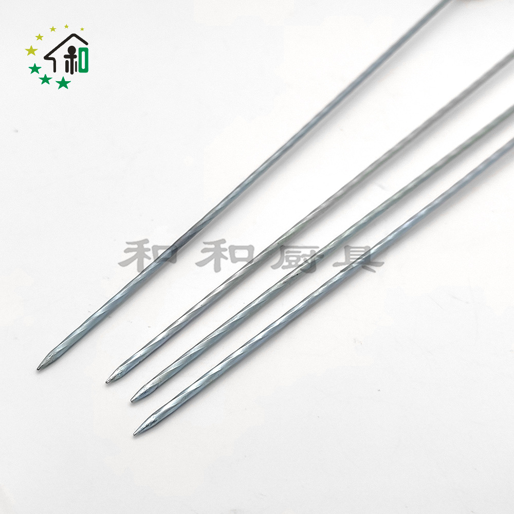 不锈钢木手柄烧烤工具 6支12支带刀麻花针多用途针 防滑螺纹烤针详情14