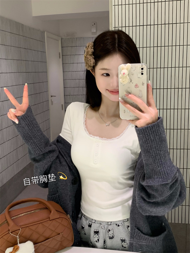 韩版磨毛加绒加厚方领锁骨打底衫女秋冬新款保暖修身内搭长袖上衣详情25