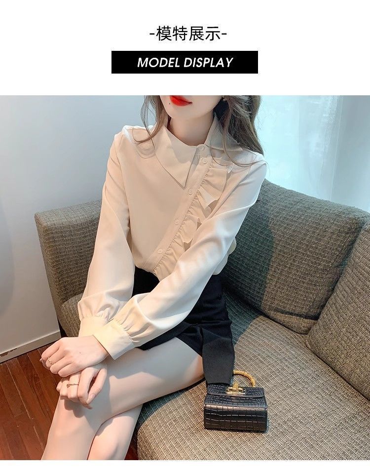 Irregular ruffled lapel shirt top for women, a unique and stylish autumn/winter 2025 new style shirt pic 6