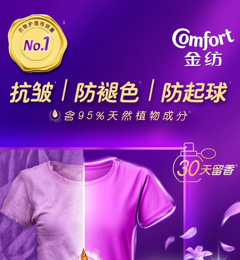 金纺柔顺剂补充装衣物护理剂薰衣草防静电草木清香留香液袋装400g详情2