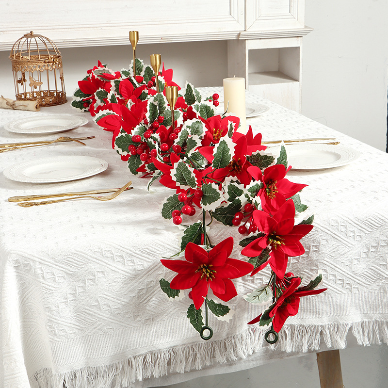 亚马逊新款仿真圣诞红果藤条松针藤蔓壁炉家居布置氛围装饰批发详情19