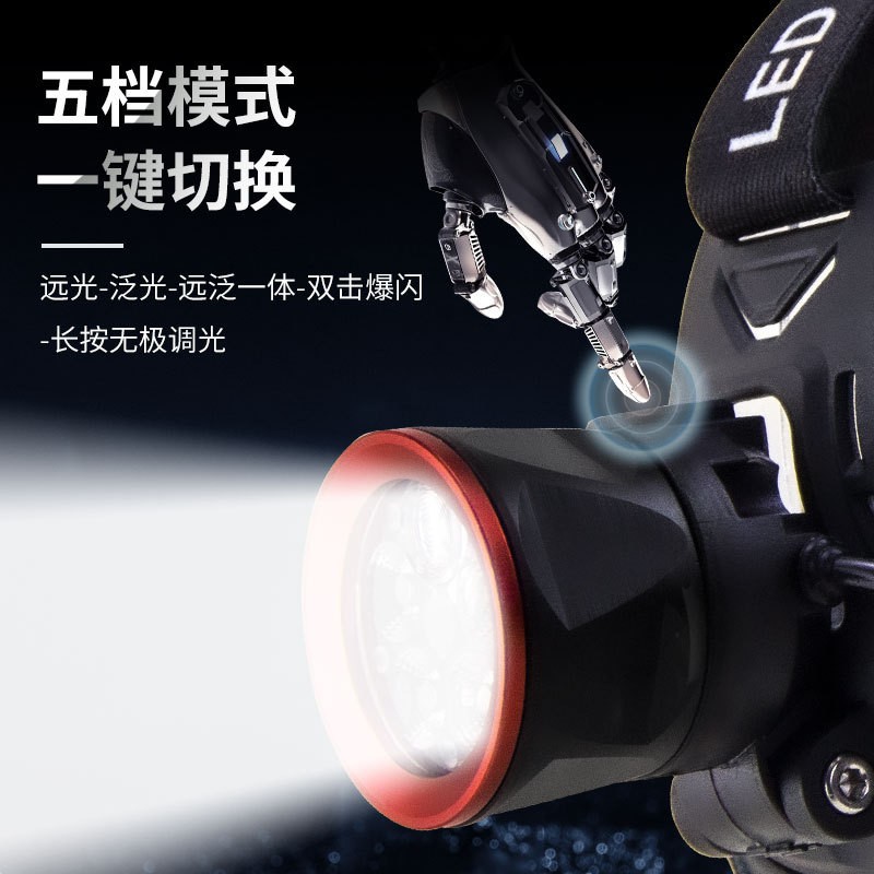 Pailide Cross-border 4+1 headlamp with long-range flashing integrated high-power strong light ultra-bright aluminum alloy for outdoor night fishing and cycling pic 5