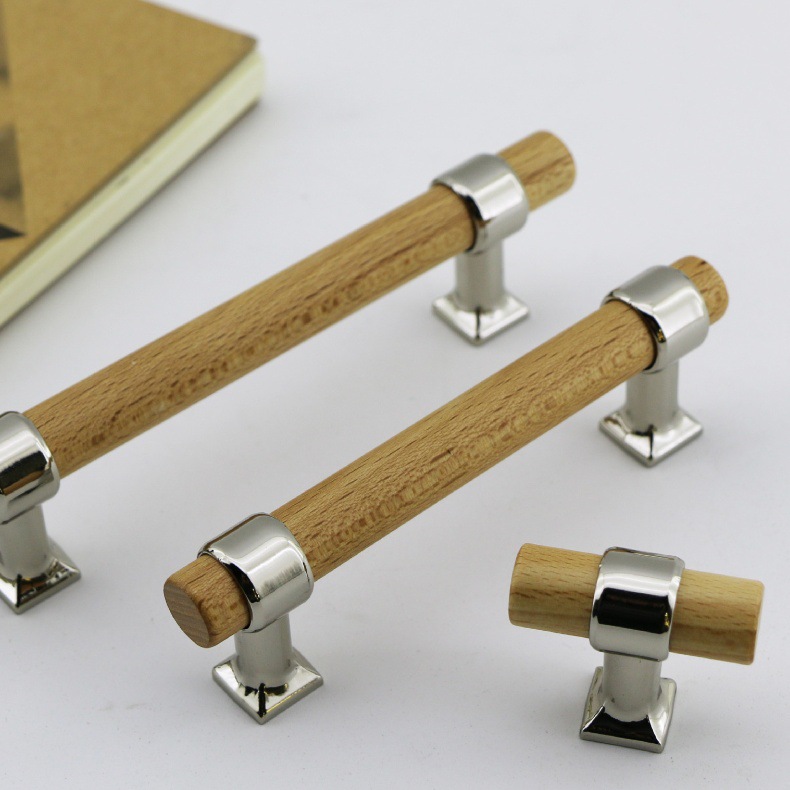 深蓝家现货实木榉木五金木把手酒柜厨柜衣柜门抽屉拉手红木胡桃木详情6