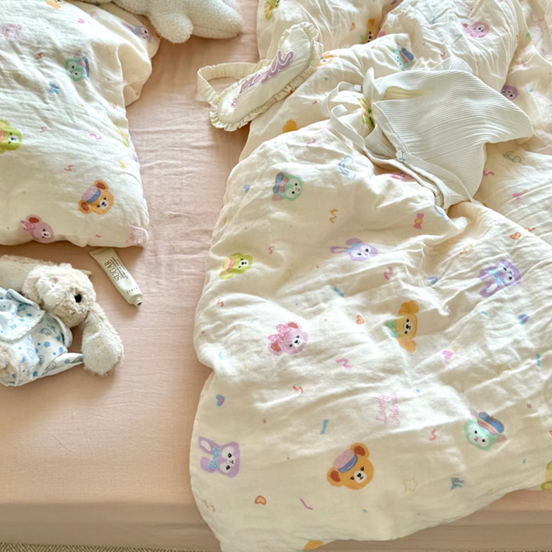 小红书A类全棉有氧双层纱四件套母婴级透气纯棉纱布小清新Kitty猫详情55