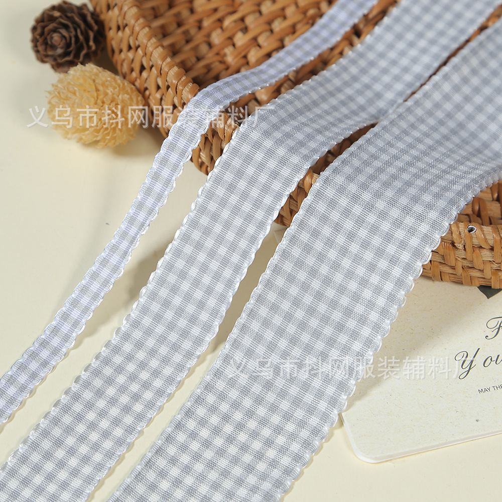 1cm耳朵边田园风格子丝带蝴蝶结手工DIY包装缎带鲜花礼盒彩带详情10