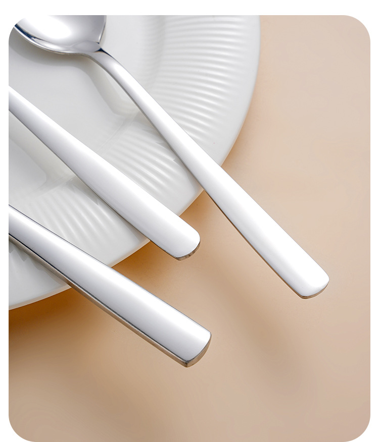 不锈钢牛排刀叉勺光身方柄甜品勺西餐具套装酒店勺子叉子厂家批发详情3