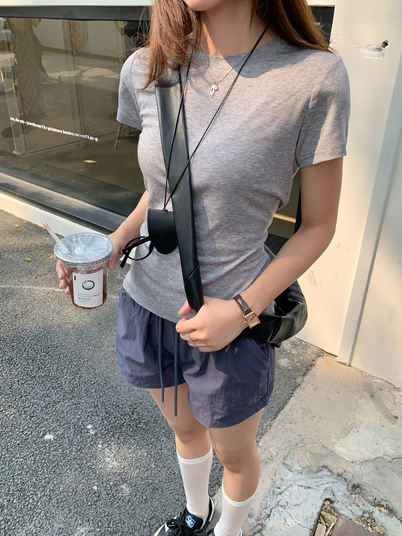 GAGD Tencel wool shoulder short-sleeved T-shirt for women, Millennium, sweet and cool, waist-tightening sport short-sleeved T-shirt top for spring pic 8