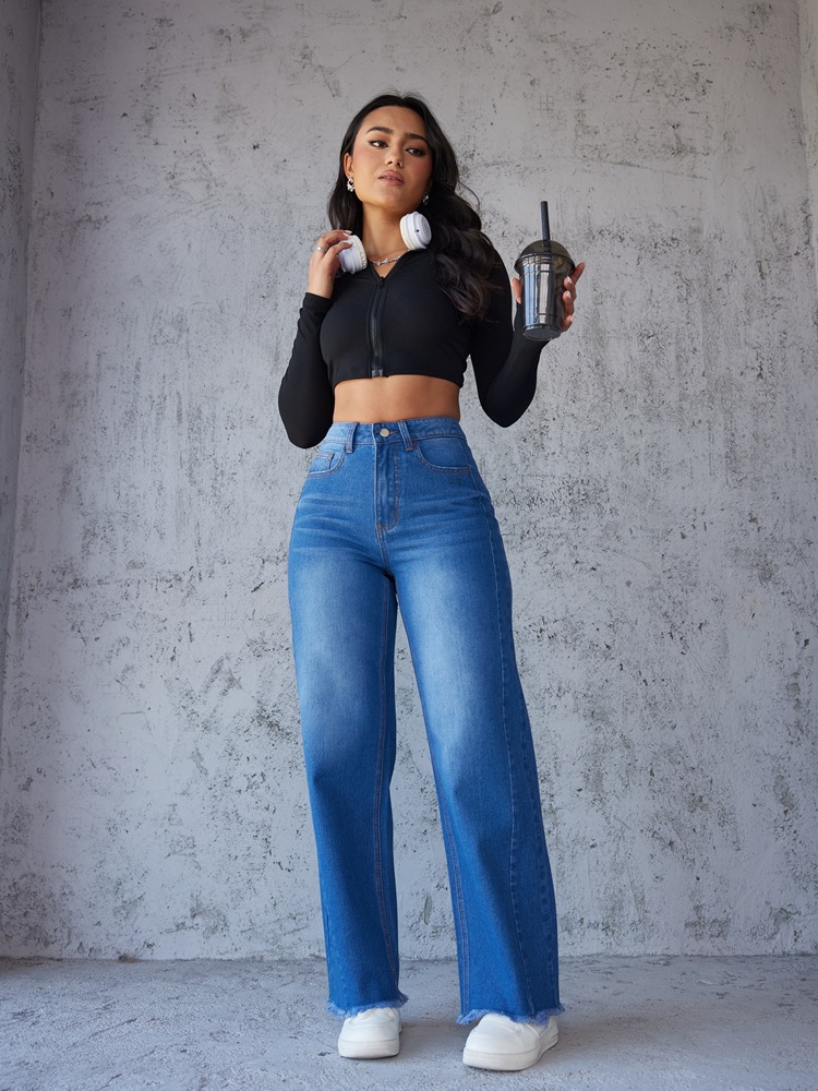 Independent store cross-border Amazon 2024 summer European and American fashion slimming style straight wide-leg jeans without elasticity pic 17