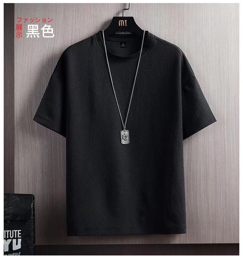 New season half-sleeved T-shirt, cotton, linen and linen short-sleeved T-shirt for men, summer solid color loose base layer, white five-quarter sleeve pic 7