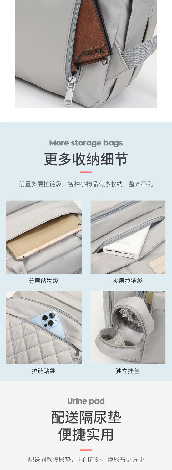 工厂直发妈咪包跨境新款轻便自带隔尿垫双肩包防泼水大容量宝妈外详情10