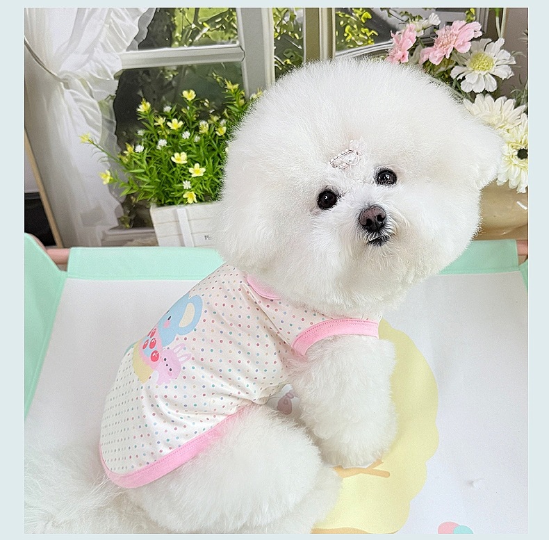 Spring and summer clothes for cats and dogs: Thin, cute, cartoon printed, stylish macaron-colored halter, Bichon and Pomeranian small, short style pic 22