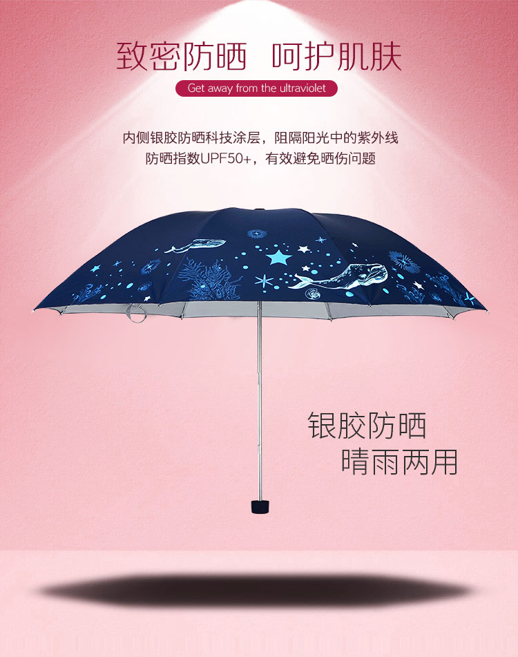 8KSG伞防晒防紫外线遮阳伞晴雨两用三折叠雨伞男女学生钢骨太详情3