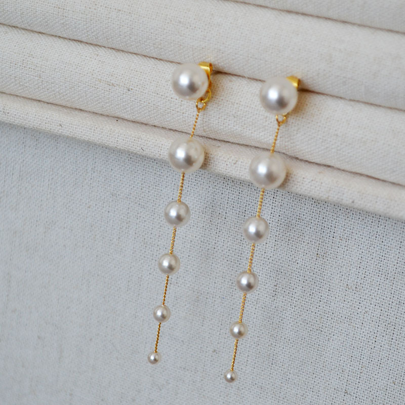 日韩小众简约气质渐变大小珍珠流苏925银针耳环长款设计感耳饰女详情1