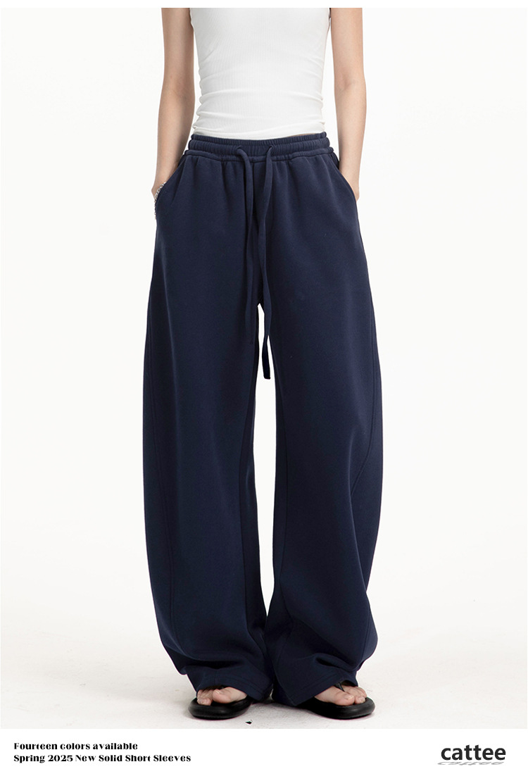 College-style solid-color straight-leg curved casual pants for men and women, loose wide-leg sport sweatpants for spring and autumn pic 24