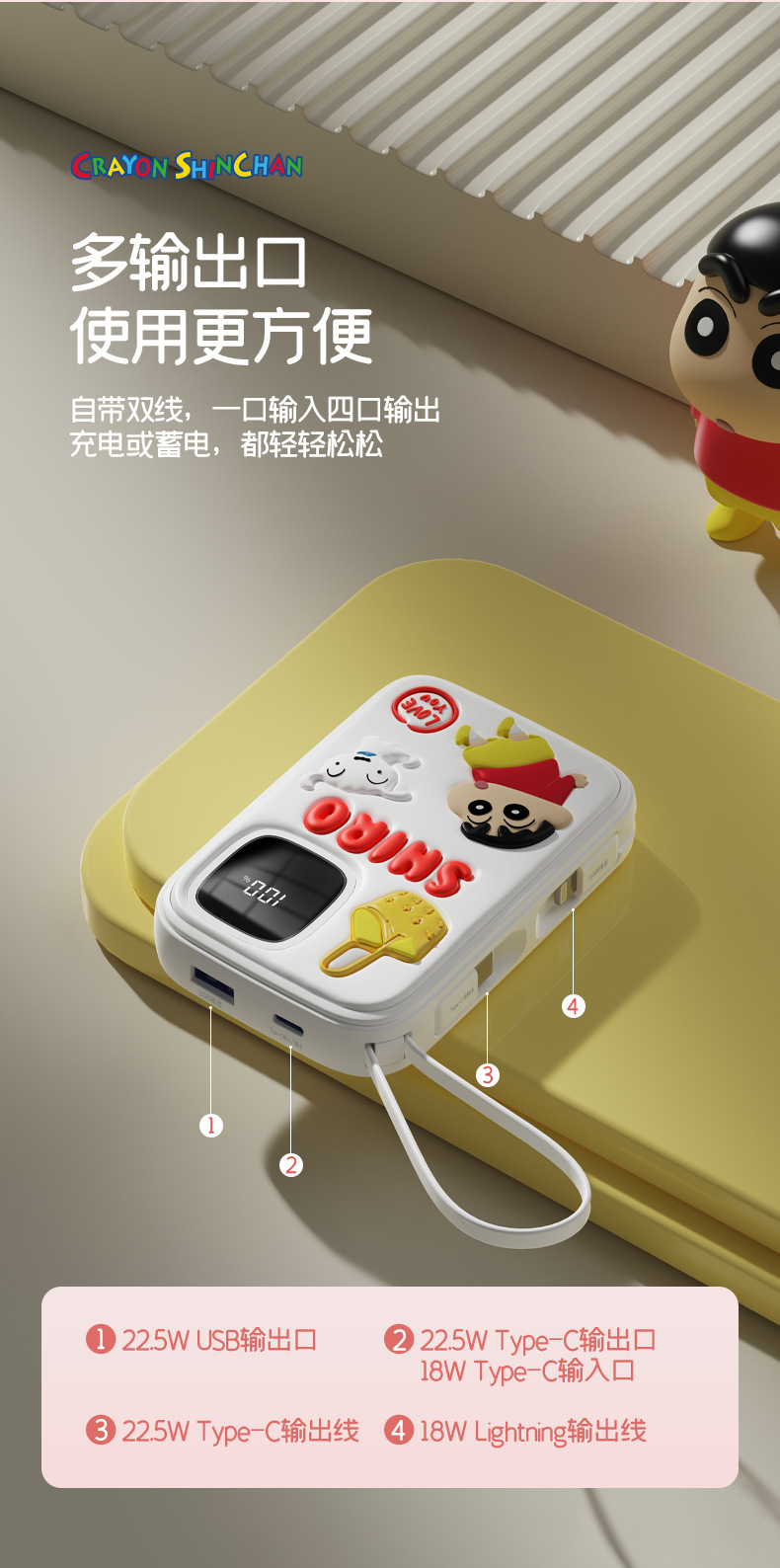 蜡笔小新联名充电宝自带线快充超大容量小巧便携可爱卡通移动电源详情10