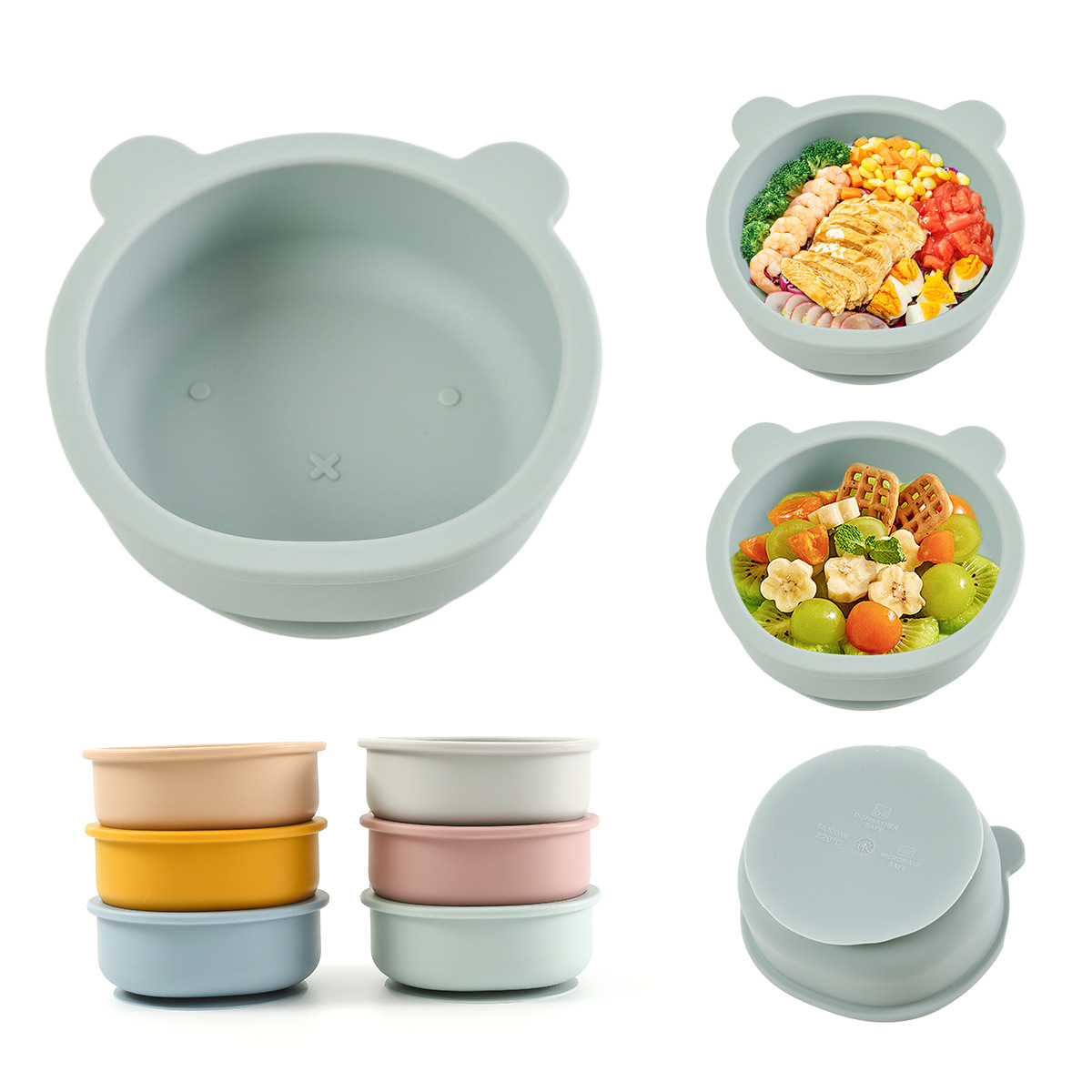 儿童硅胶辅食碗 跨境热销可爱宝宝餐盘防摔卡通学吃饭小熊餐具盘详情6