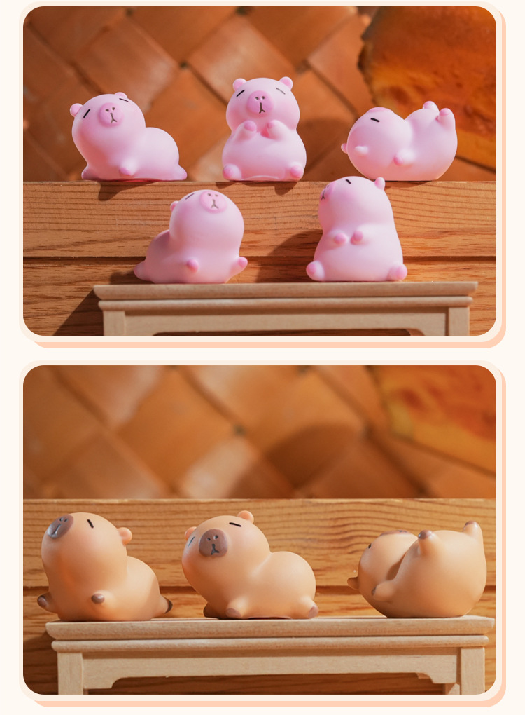 粉色卡皮巴拉创意客厅桌面摆件解压小号迷你可爱小摆件树脂工艺品详情7