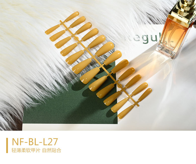 The long ballet nail with solid color and glossy oil from Europe and America, the mid-length trapezoidal nail art piece, and the false nails are exquisite and simple pic 27