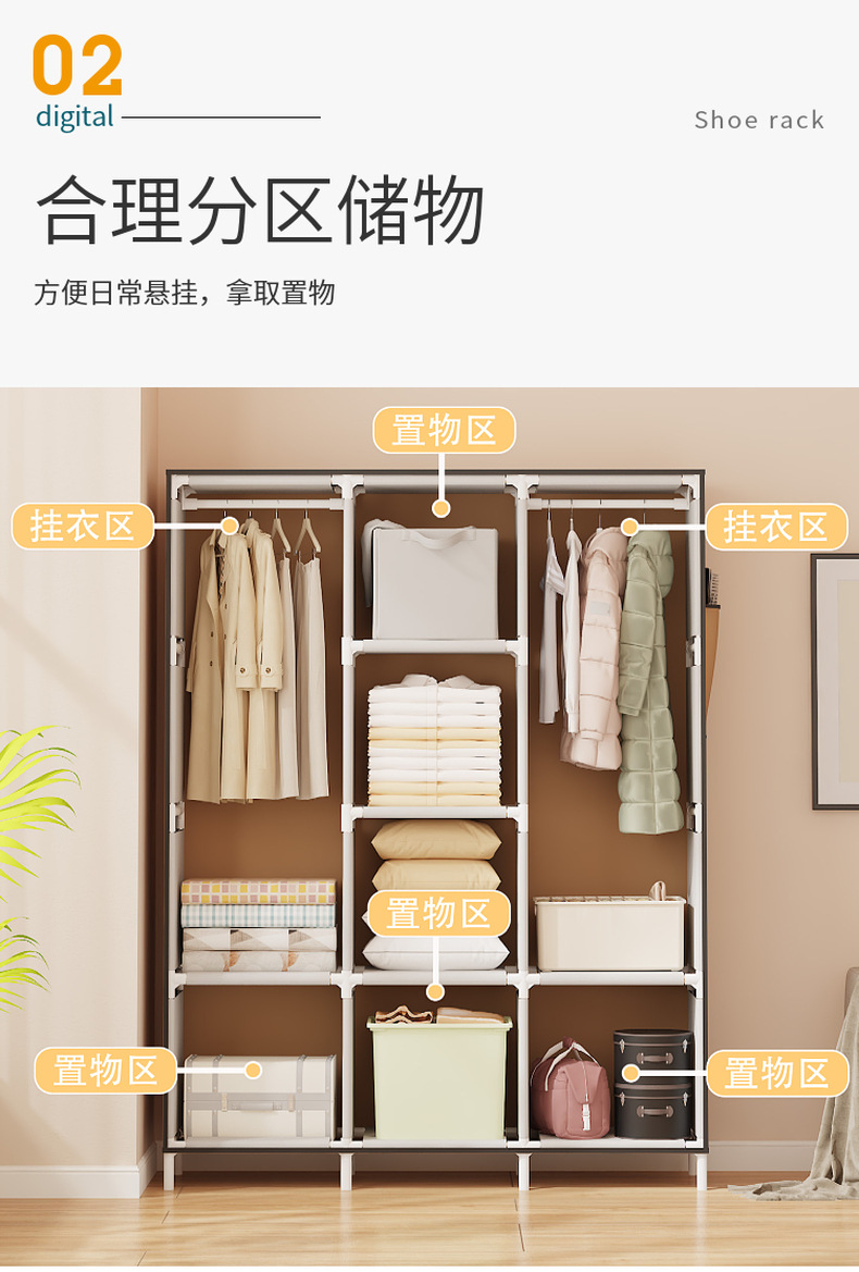 南美热销简易130款多功能防尘布衣柜家居卧室衣橱柜DIY组装收纳柜详情11