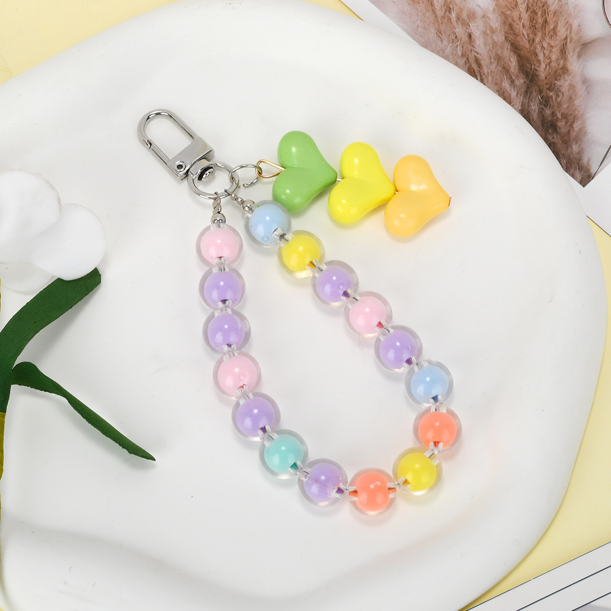 爱心挂扣新品男女送礼夏季日常推荐可爱马卡龙撞色彩虹珠串钥匙扣详情9