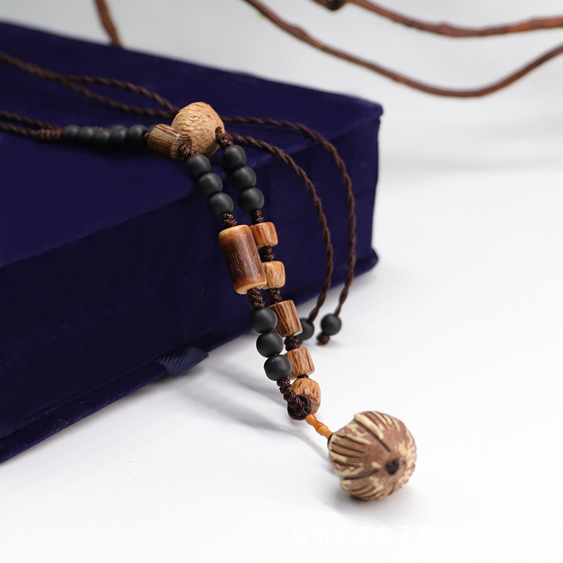 古风流苏白玉菩提项链鸡翅木磨砂挂链长款男女毛衣链饰品配饰挂件详情9