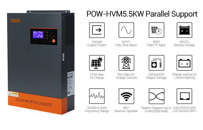 The 5500W reverse control integrated MPPT solar inverter supports battery-free operation and can be paralleled up to 9 units. It is a bestseller pic 2