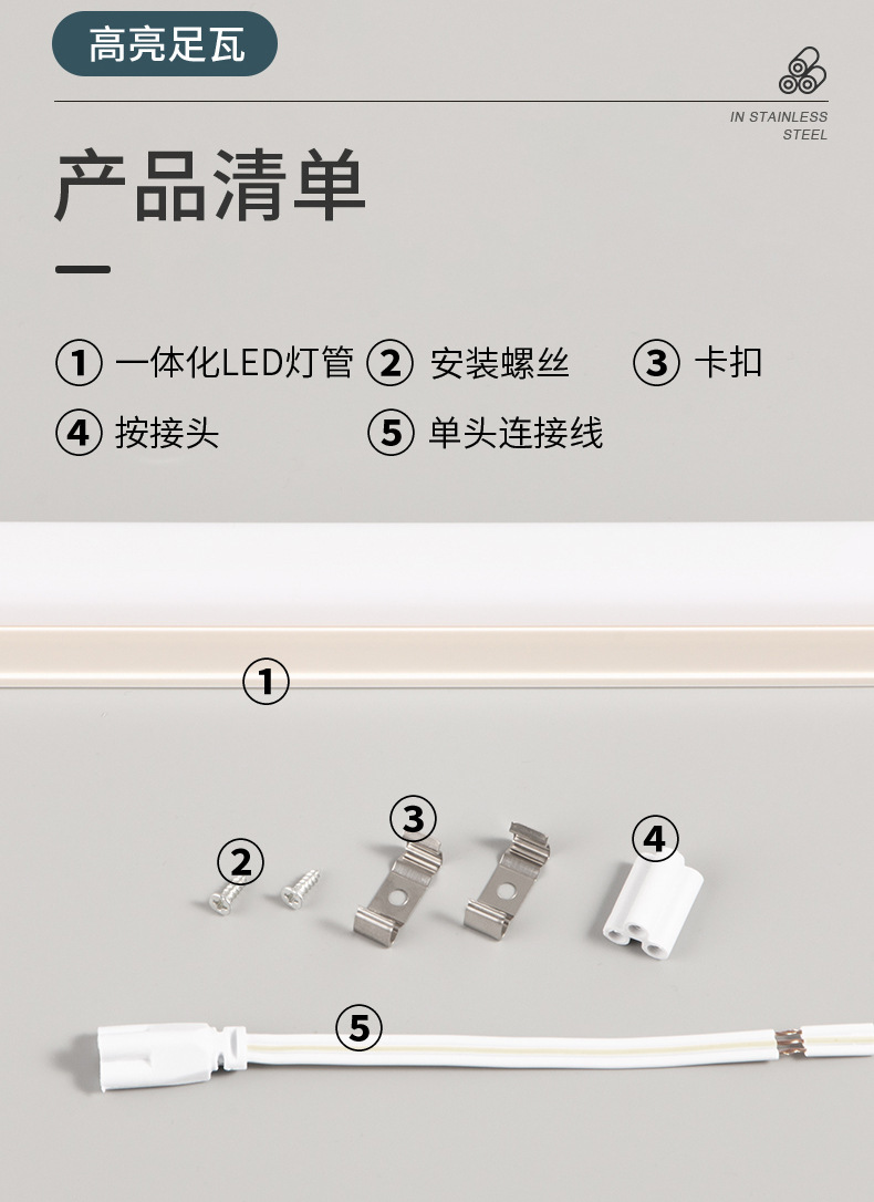 一体化led灯管T5超亮灯t8长条灯条家用全套节能支架LED日光灯管详情19