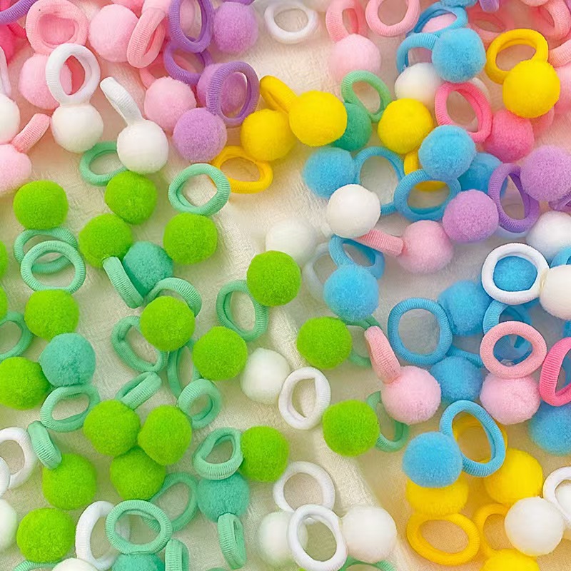 20-piece set ~ Pom-pom towel ring, candy-colored, cute, non-damaging to hair, hair tie, elastic band, versatile, sweet headwear wholesale pic 2